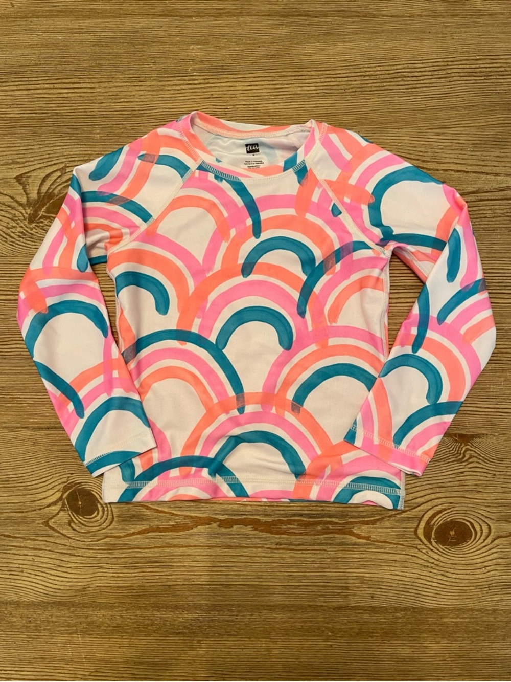Tea Collection Pink and Teal Rainbow Arch Long-Sleeve Rash Guard